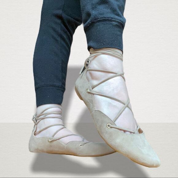 Nine West Tan Lace Up Ballet Flat - Picture 1 of 8